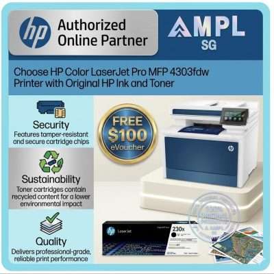 HP Color LaserJet Pro MFP 4303fdw Printer | Free $100 eVouchers | Print Copy Scan Fax Wireless 2sided printing 2sided scanning | HP 230A 230X
