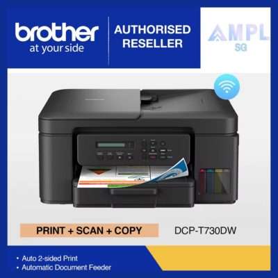 Brother DCP-T730DW Ink Tank Printer | Print Scan Copy | Auto 2-sided (Duplex) printing, 20 sheets Auto-Document Feeder (ADF), 1-line LCD | WiFi, Airprint, Mopria, Wireless Direct, USB 2.0 | BTD100BCMY