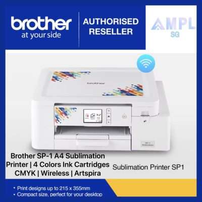 Brother SP-1 A4 Sublimation Printer | 4 Colors Ink Cartridges CMYK | Connects wirelessly | Artspira | Print designs up to 215 x 355mm | Print via Artspira App or normal printer driver | Compact size, perfect for your desktop